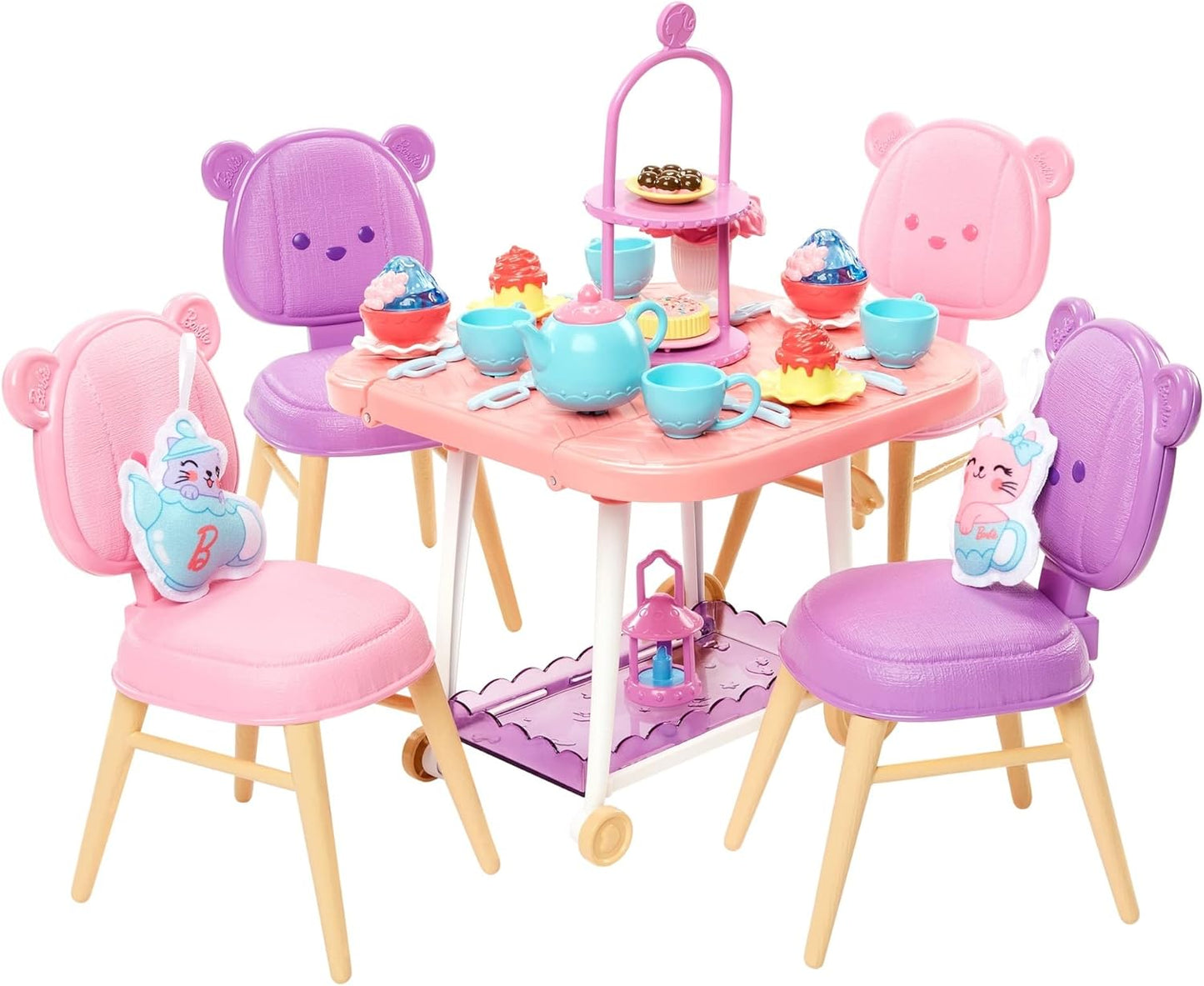 Barbie Tea Party Plastic Toy Playset with 18 Storytelling Pieces for Preschooler (Like New)