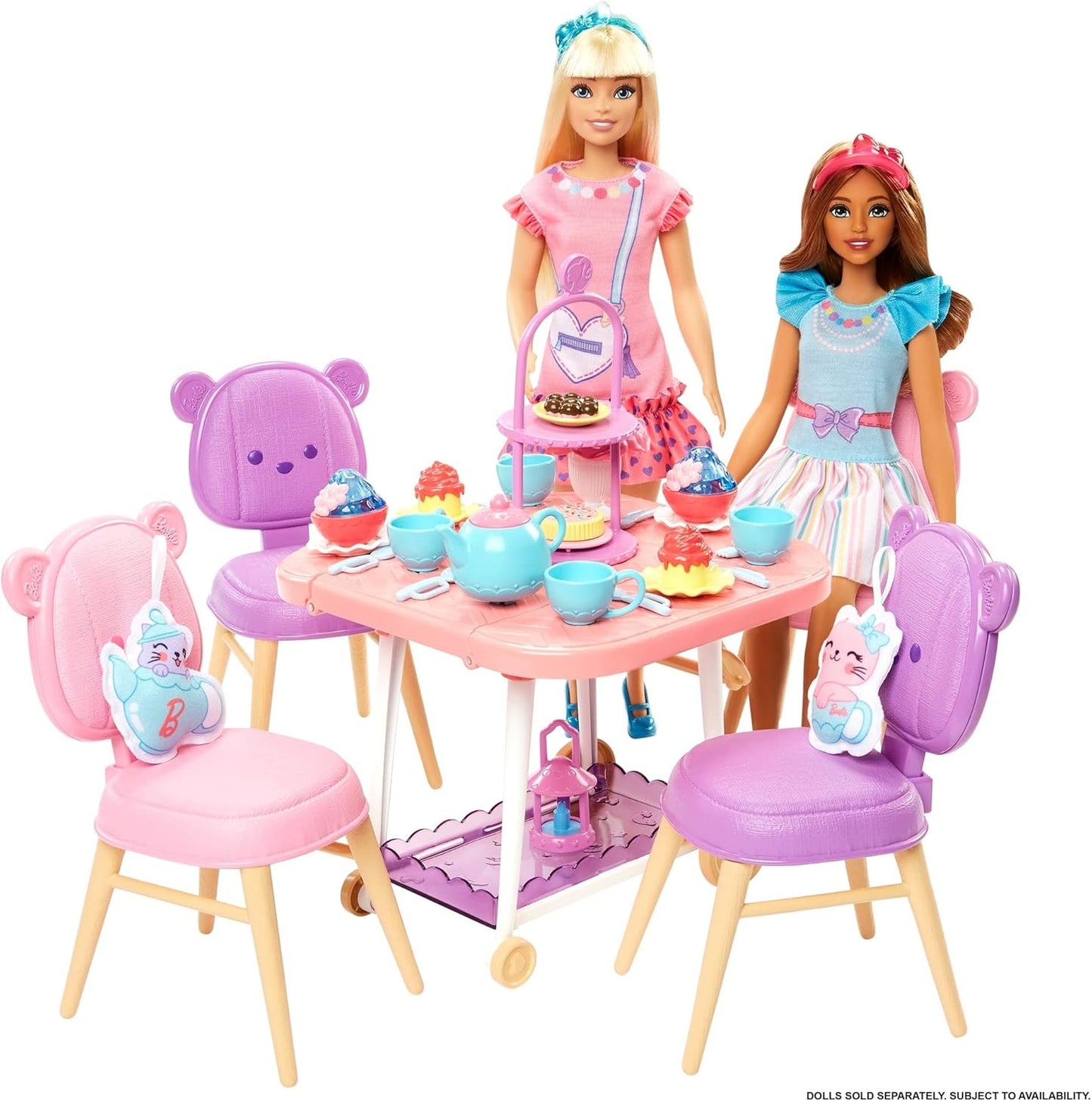 Barbie Tea Party Plastic Toy Playset with 18 Storytelling Pieces for Preschooler (Like New)