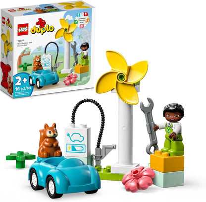LEGO DUPLO Town Wind Turbine & Electric Car Building Kit, Ages 2-Y & Up, 16 pcs (Like New)