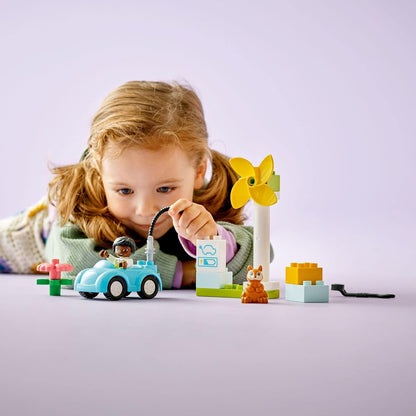 LEGO DUPLO Town Wind Turbine & Electric Car Building Kit, Ages 2-Y & Up, 16 pcs (Like New)