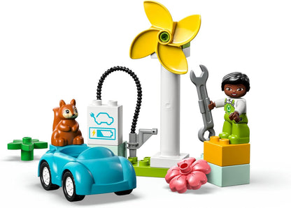 LEGO DUPLO Town Wind Turbine & Electric Car Building Kit, Ages 2-Y & Up, 16 pcs (Like New)