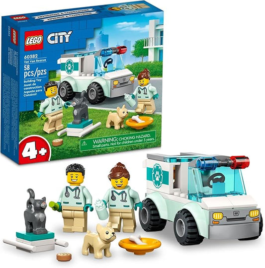 LEGO City Vet Van Rescue 60382 Animal Ambulance Toy Set for Kids Ages 4+ (58pcs) (New, Damaged Retail Box)