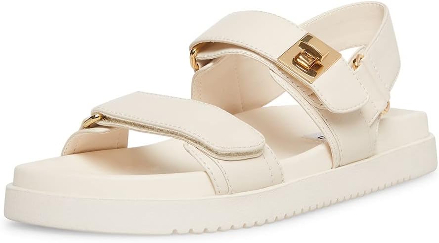 Steve Madden MONA 3-Strap Leather Flatform Sandal For Women, Black - Size 8.5 (Like New, No Retail Box)