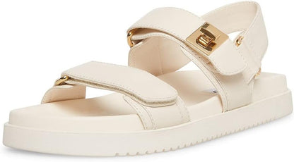 Steve Madden MONA 3-Strap Leather Flatform Sandal For Women, Black - Size 8.5 (Like New, No Retail Box)