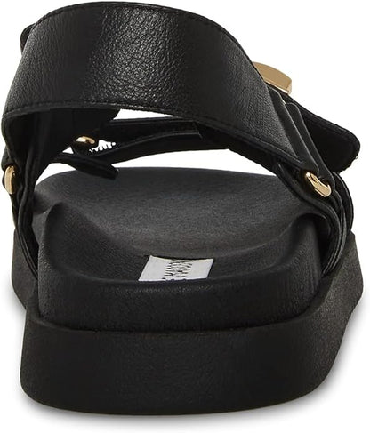 Steve Madden MONA 3-Strap Leather Flatform Sandal For Women, Black - Size 8 (Like New)