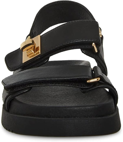 Steve Madden MONA 3-Strap Leather Flatform Sandal For Women, Black - Size 8.5 (Like New, No Retail Box)