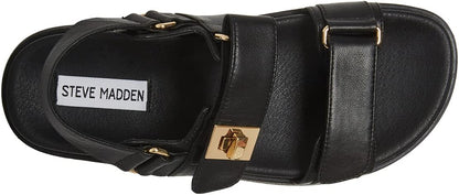 Steve Madden MONA 3-Strap Leather Flatform Sandal For Women, Black - Size 8.5 (Like New, No Retail Box)