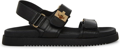 Steve Madden MONA 3-Strap Leather Flatform Sandal For Women, Black - Size 8.5 (Like New, No Retail Box)