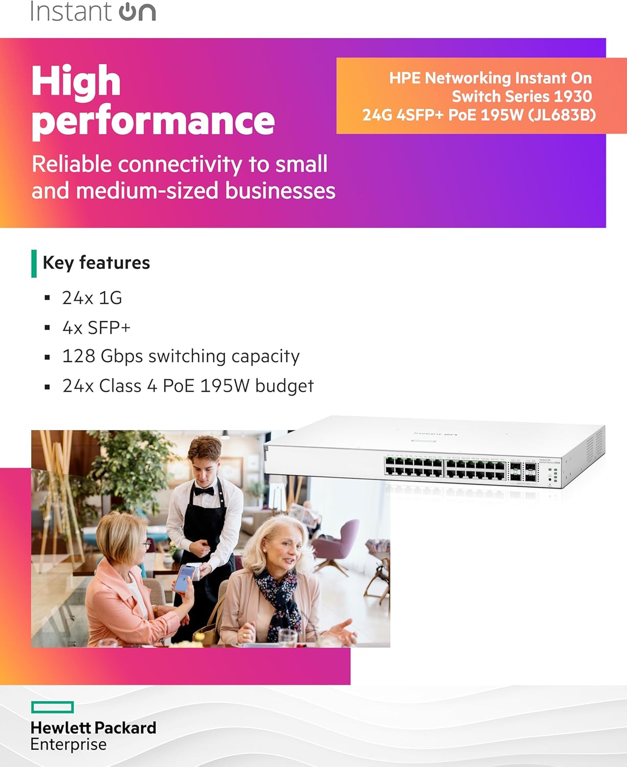 Hewlett Packard Enterprise 24 Ports Gigabit Ethernet Switch with PoE - White (Like New)