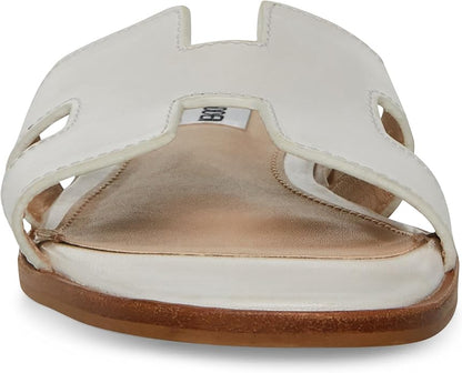 Steve Madden Single Strap Leather Flat Sandals For Women, White - Size 9.5 (Like New)