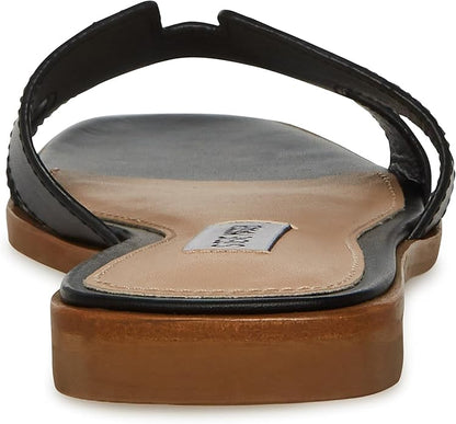 Steve Madden Womens Hadyn Sandal, Synthetic Rubber Sole, Black Leather, Size 6.5 (Used)