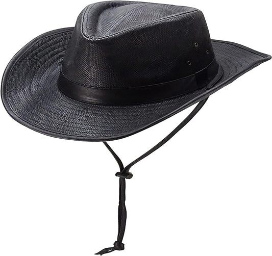 Silver Canyon Men’s Teton Faux Leather Outback Hiking Western Hat w/Chin Cord (New)
