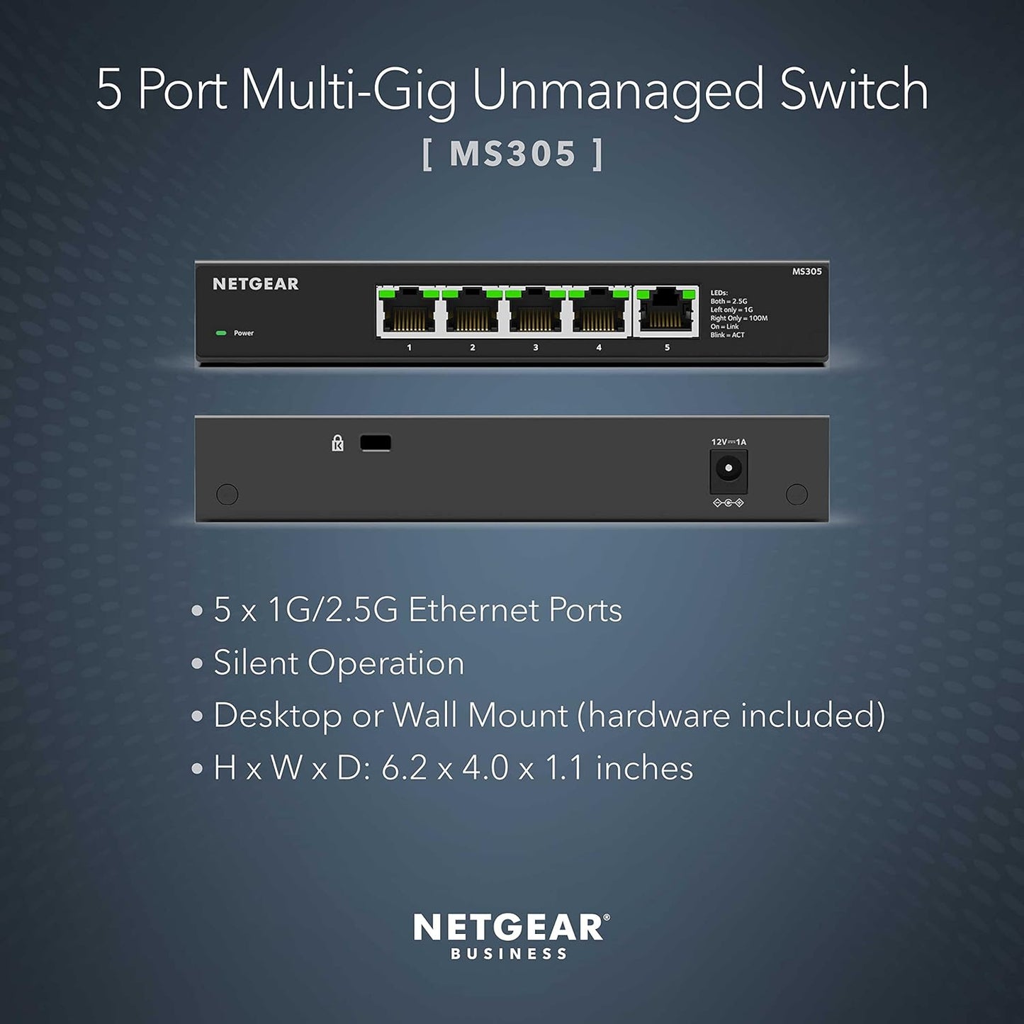 Netgear MS305 5-Port Multi-Gigabit Ethernet Unmanaged Network Switch - Black (Used)