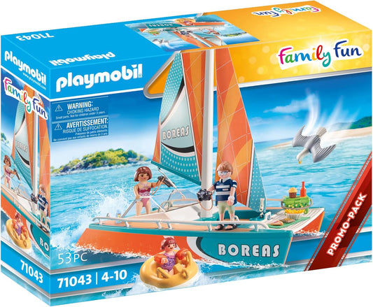 Playmobil Catamaran Toys Boat Building Set with Animal Figures for Kids, 53 Pcs (Like New)