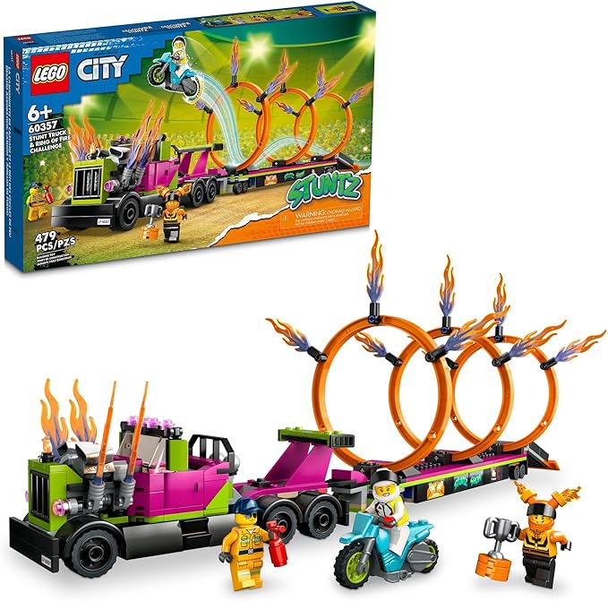 LEGO City 60357 Stuntz Stunt Truck & Ring of Fire Challenge Set, Age 6+, 479pcs (New, Damaged Retail Box)
