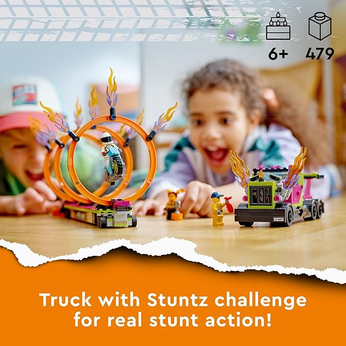 LEGO City 60357 Stuntz Stunt Truck & Ring of Fire Challenge Set, Age 6+, 479pcs (New, Damaged Retail Box)