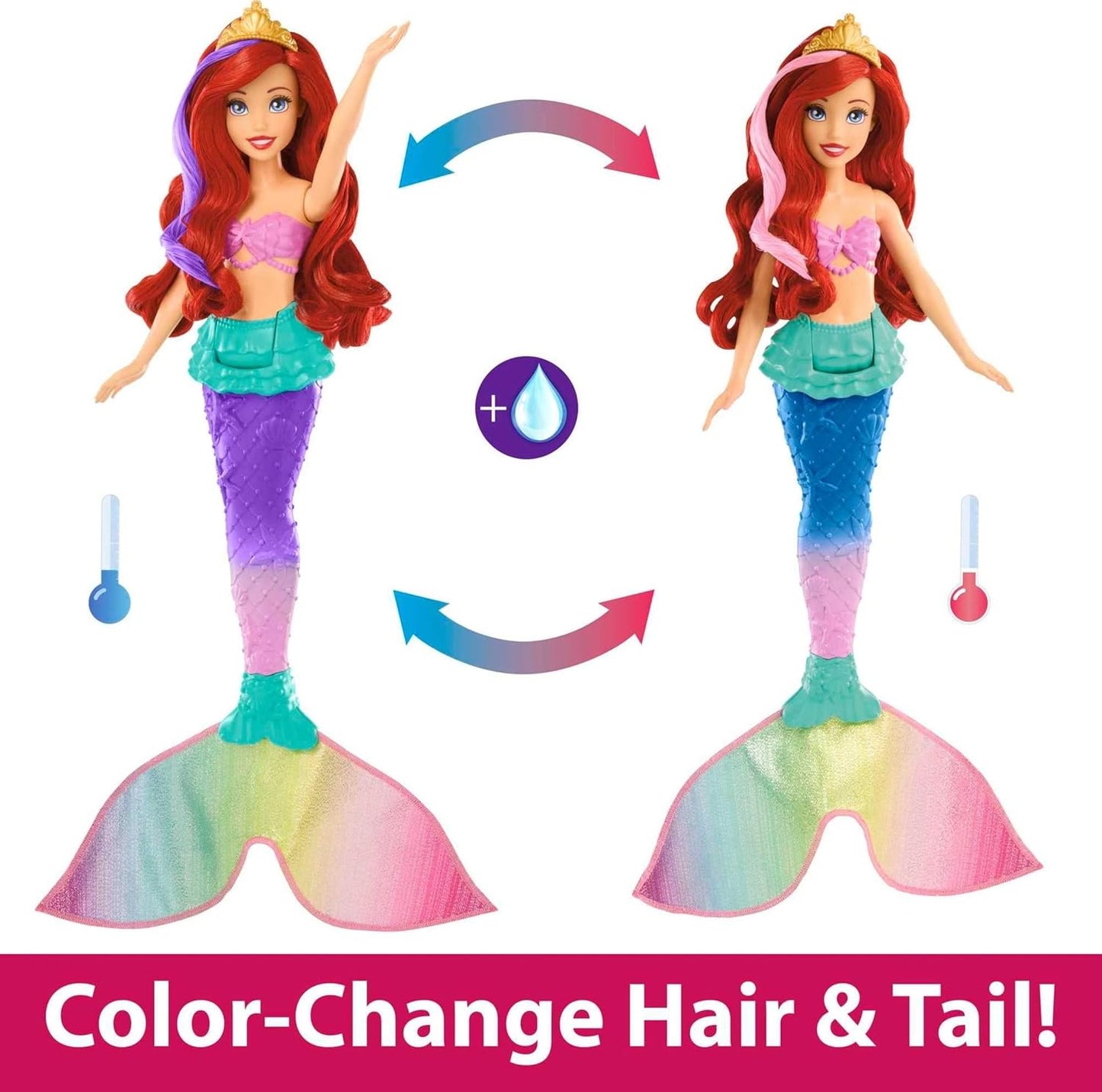 Mattel Plastic Disney Princess Toys w/ Color-Change Hair & Tail for Kids - 5 Pcs (New, Damaged Retail Box)