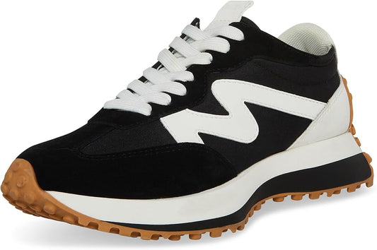 Steve Madden CAMP08S1 Lace-Up Platform Sneakers For Women, Black/White, Size 7.5 (Like New, Damaged Retail Box)