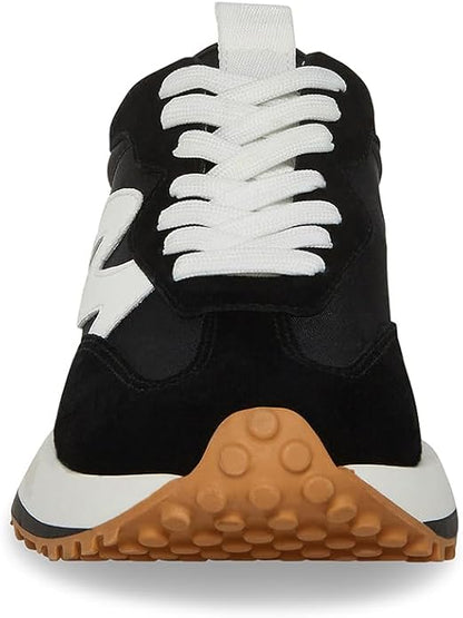 Steve Madden CAMP08S1 Lace-Up Platform Sneakers For Women, Black/White, Size 7.5 (Like New, Damaged Retail Box)