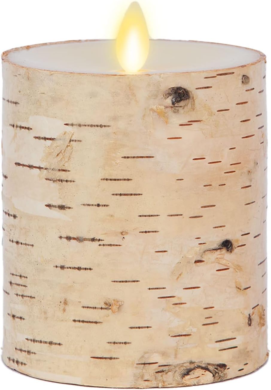 Luminara Real Birch Bark Wrapped Indoor Flameless LED Candle, Moving Flame (Like New)