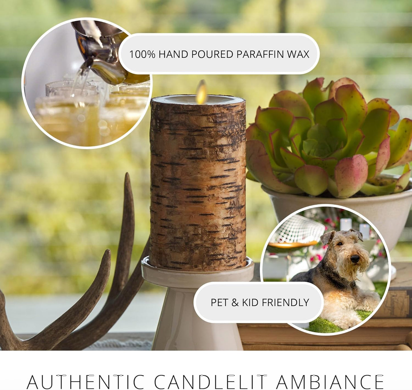 Luminara Real Birch Bark Wrapped Indoor Flameless LED Candle, Moving Flame (Like New)