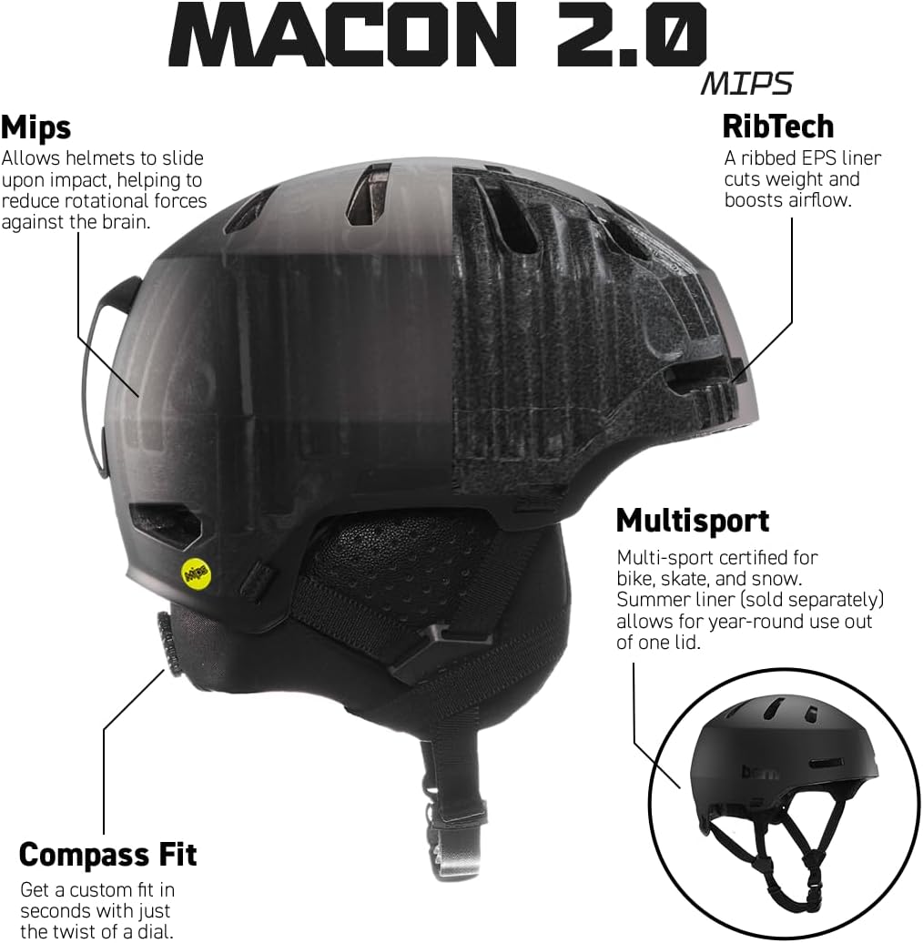 Bern Macon 2.0 Snowsports Ski Helmet for Men and Women - Matte Sand, Large (Like New, No Retail Box)