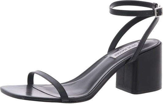 Steve Madden Women's Audrina Heeled Sandal, Rubber Sole, Black Leather, Size 8 (Like New, Damaged Retail Box)
