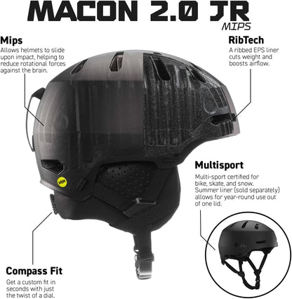 BERN Macon 2.0 Snowsports Ski & Snowboard Helmet, Jr. Matte Black - Medium/Large (Like New, No Retail Box)