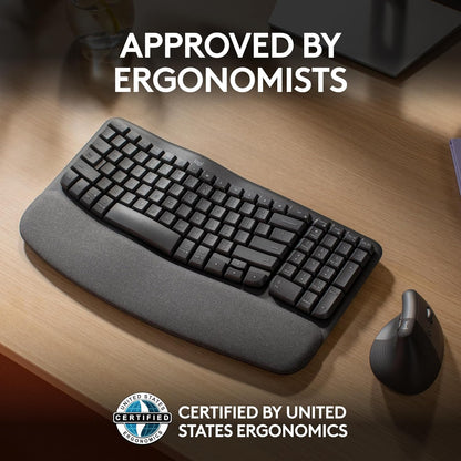 Logitech Wave Keys Wireless Ergonomic Keyboard Fit for Laptop/Desktop - Graphite (New)