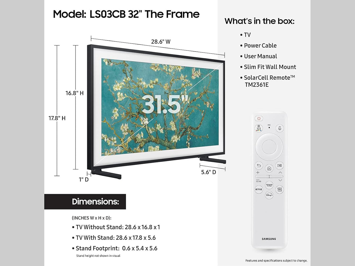 Samsung LS03B Series 32" QLED 4K Anti-Reflection Matte Display Smart TV - Black (Like New)