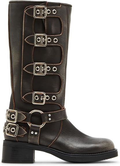 Steve Madden Rocky Knee High Pull-On Leather Block Heel Boot for Women, Mid-Calf (Like New)
