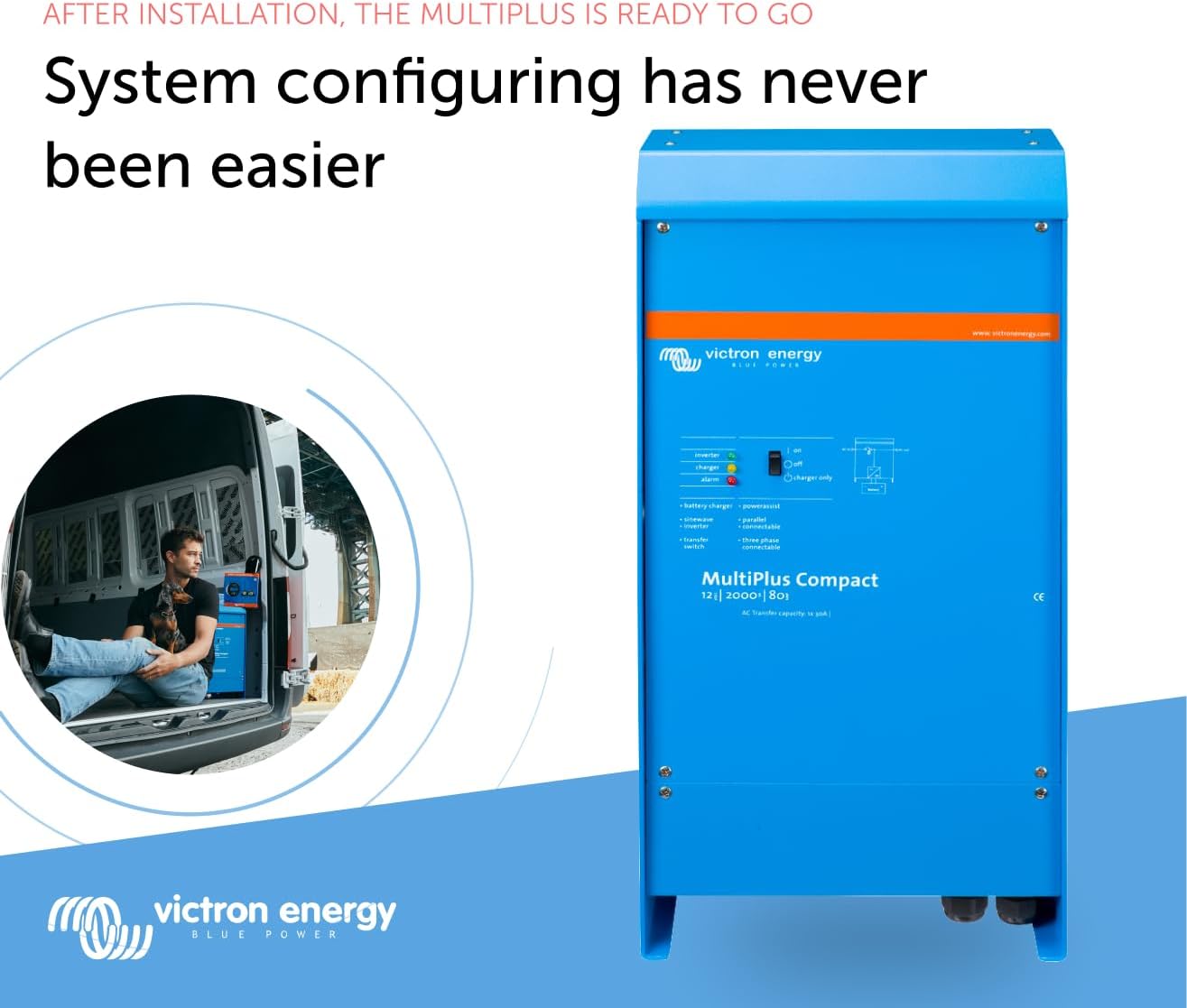 Victron Energy MultiPlus Compact 120V AC Pure Sine Wave Inverter Charger, 12V (Used)
