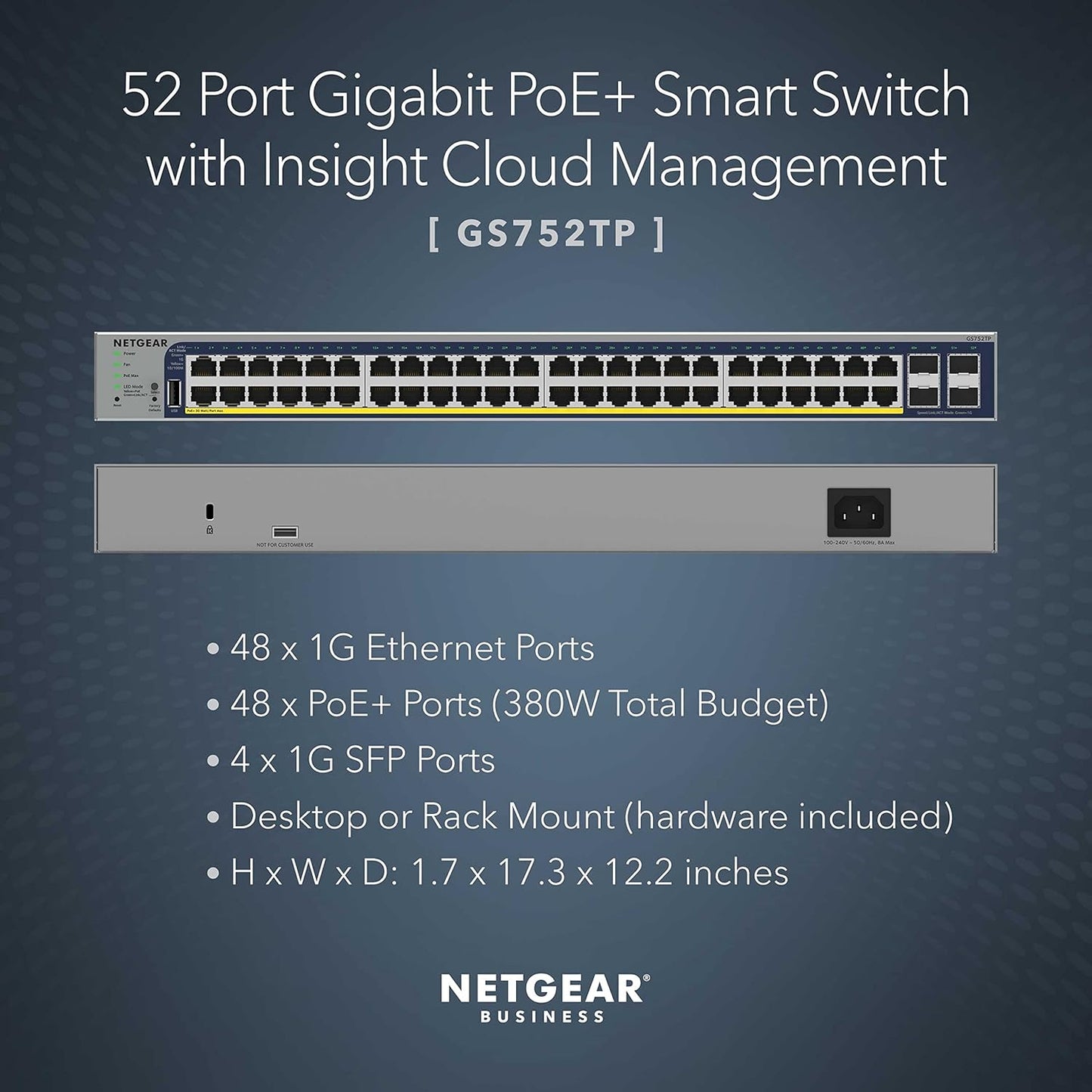 Netgear 52-Port PoE Gigabit Ethernet Smart Network Switch, 240 Volt, 380 Watts (Like New, No Retail Box)