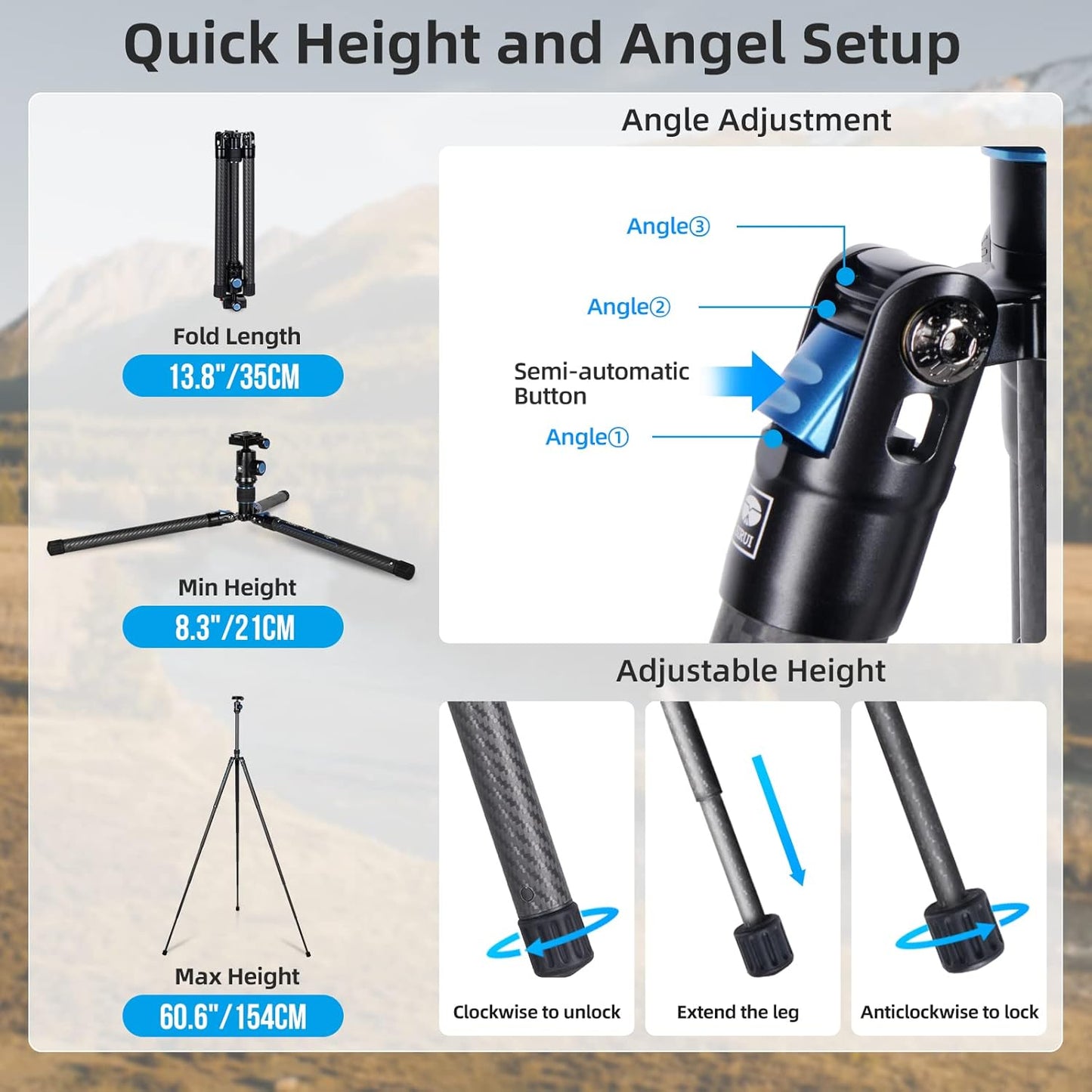 Sirui Carbon Fiber Travel Tripod with E-10 360° Ball Head Compatible with Camera (Like New, No Retail Box)