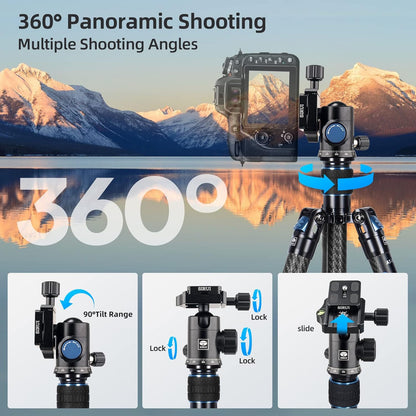 Sirui Carbon Fiber Travel Tripod with E-10 360° Ball Head Compatible with Camera (Like New, No Retail Box)