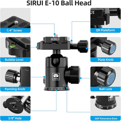 Sirui Carbon Fiber Travel Tripod with E-10 360° Ball Head Compatible with Camera (Like New, No Retail Box)