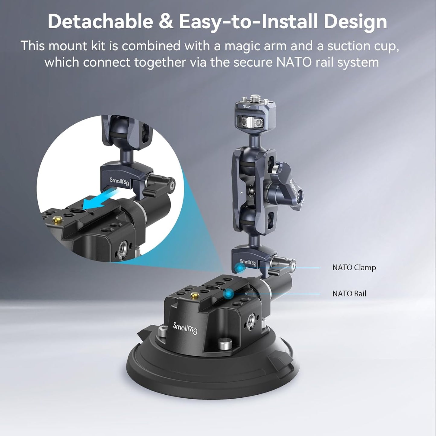 Smallrig Lightweight 4 Inches Camera Suction Mount w/ Ball Head Magic Arm, Black (Used)