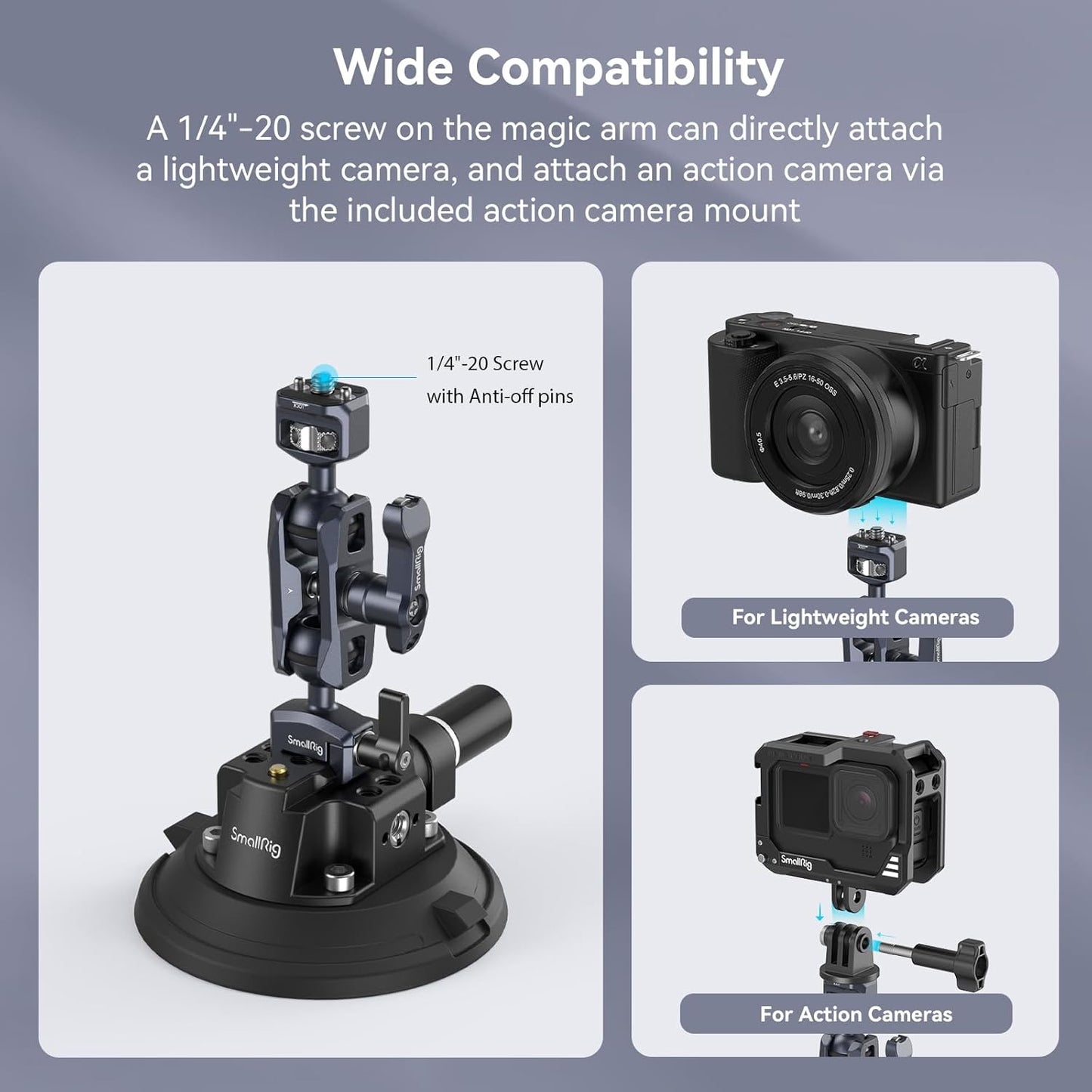 Smallrig Lightweight 4 Inches Camera Suction Mount w/ Ball Head Magic Arm, Black (Used)