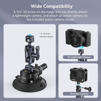 Smallrig Lightweight 4 Inches Camera Suction Mount w/ Ball Head Magic Arm, Black (Used)