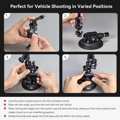 Smallrig Lightweight 4 Inches Camera Suction Mount w/ Ball Head Magic Arm, Black (Used)
