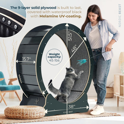 Nordic Beast 48" Large Floor Mount Indoor Cat Wheels for Playing, Black-Natural (Used)