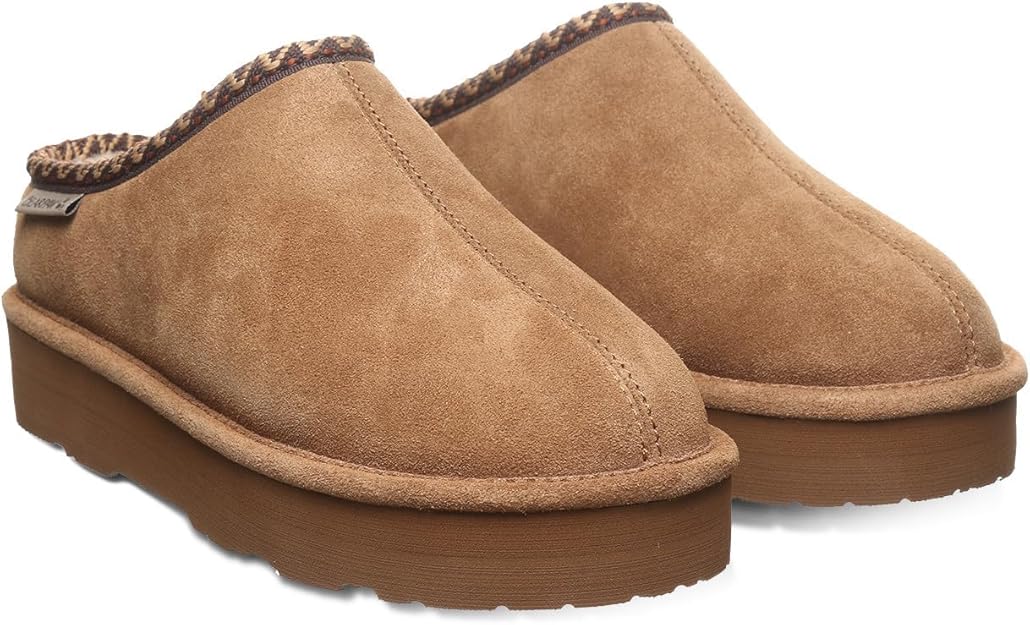 Bearpaw Suede Wool Lined Slip-On Slippers Indoor Outdoor For Women - Hickory, 8 (Like New)