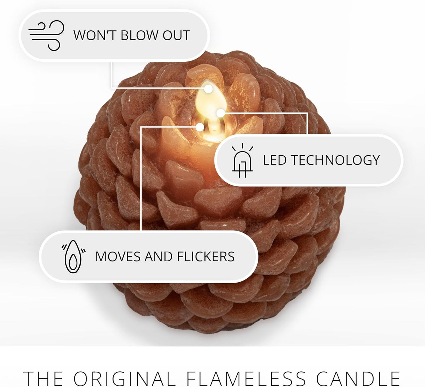 Luminara Pinecone Flameless Candle, Battery Operated with Timer, Moving Flame (Like New)