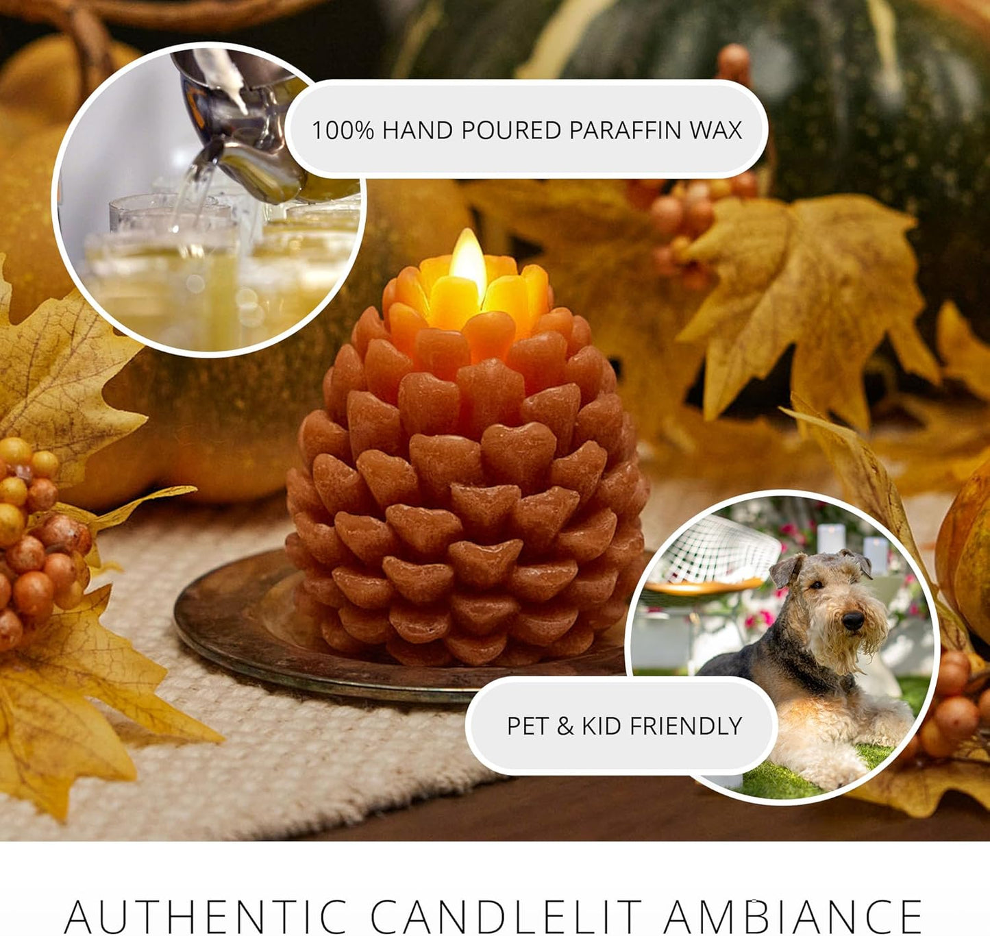 Luminara Pinecone Flameless Candle, Battery Operated with Timer, Moving Flame (Like New)