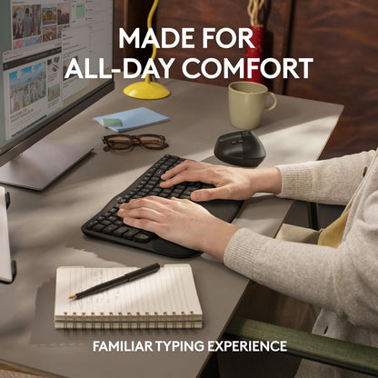 Logitech Wave Keys Wireless Ergonomic Keyboard Compatible w/ Computer - Graphite (Like New)