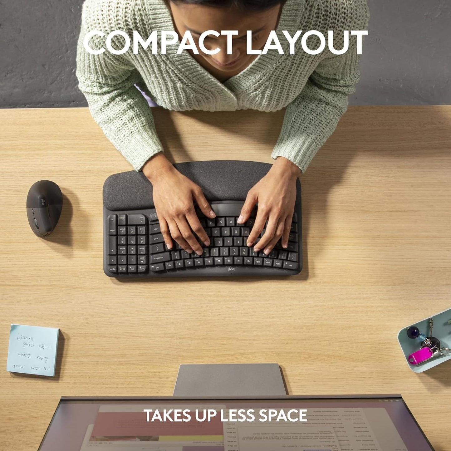 Logitech Wave Keys Wireless Ergonomic Keyboard Compatible w/ Computer - Graphite (Like New)