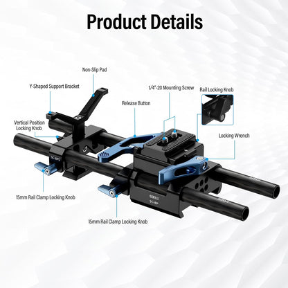 Sirui Universal Camera 15mm Rod Rail Baseplate w/ Dual Carbon Fiber Rods - Black (Like New)