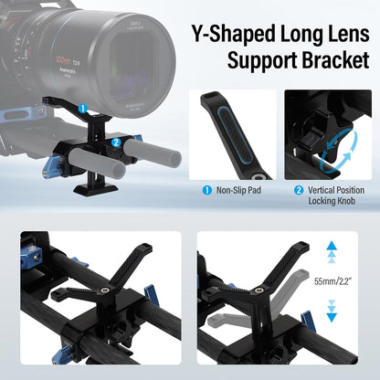 Sirui Universal Camera 15mm Rod Rail Baseplate w/ Dual Carbon Fiber Rods - Black (Like New)