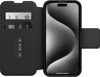 OtterBox MagSafe Magnetic 4.7" Strada Folio Series Case for iPhone 15 Pro, BLACK (Like New, No Retail Box)