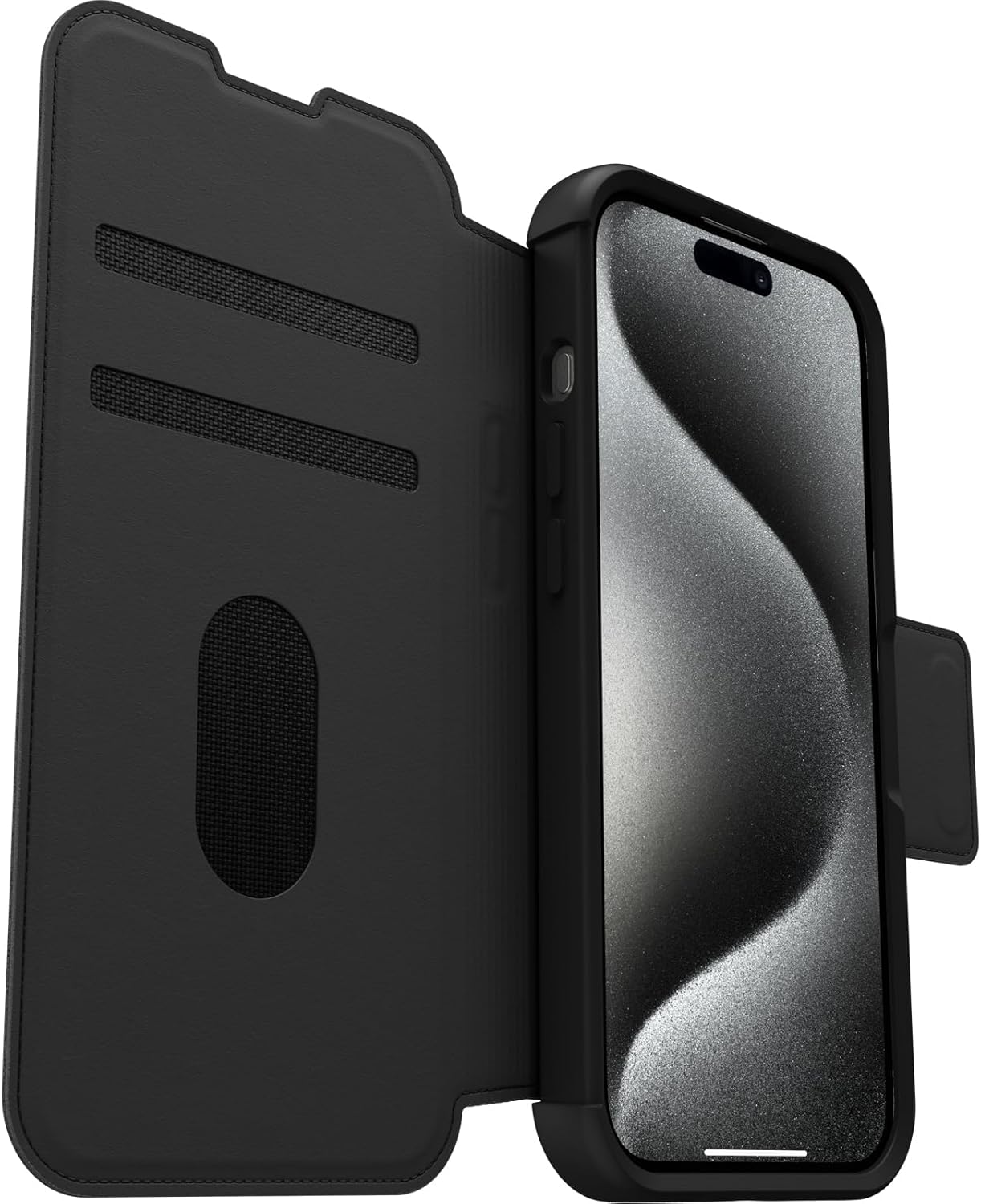 OtterBox MagSafe Magnetic 4.7" Strada Folio Series Case for iPhone 15 Pro, BLACK (Like New, No Retail Box)